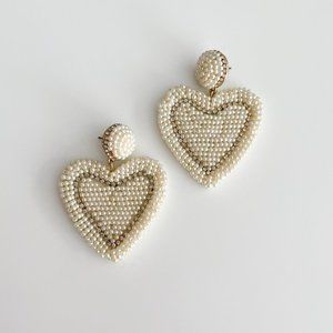 J. Crew Factory Beaded Heart Statement Earrings (Pearl)